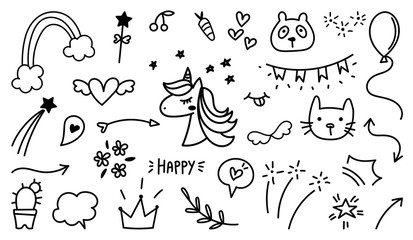 Hand drawn doodle vector set.