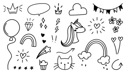 Hand drawn doodle vector set.