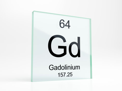 Gadolinium element symbol from periodic table on glass icon - realistic 3D render	