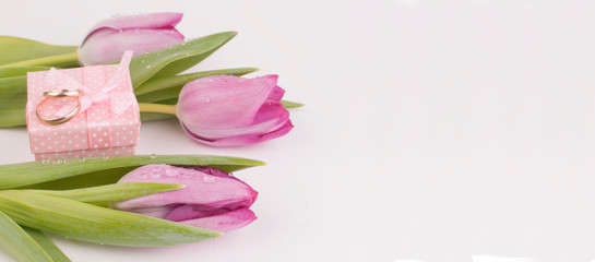 pink tulips on wooden background