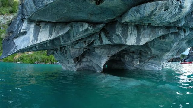 Limestone rock formation with caves (Marble Caves) on the lake General Carrera in Chilean Patagonia, Aysen region, Chile