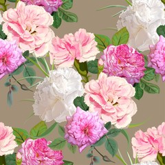 Obraz premium Rose and carnation flower seamless pattern vector illustration