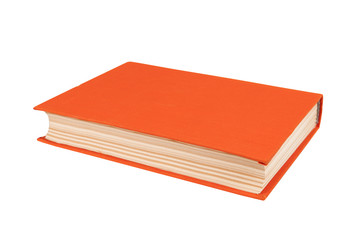 orange book with cloth cover on a white isolated background.