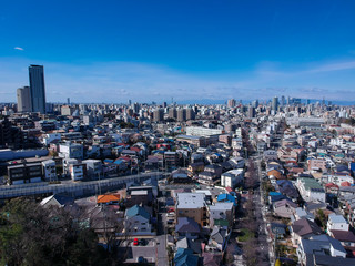ドローンで空撮した名古屋市の街並みの風景