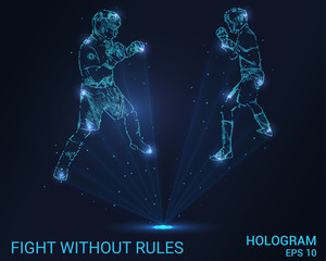 MMA hologram. Holographic projection fights without rules. Flickering energy flux of particles. The scientific design of the sport.