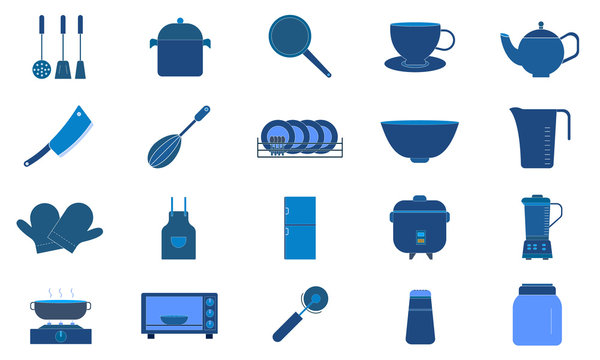 Kitchen equipment icons pack vector image