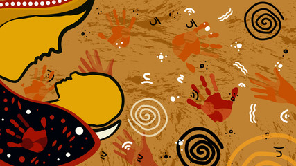 Aboriginal dot art vector painting - Mother and child concept