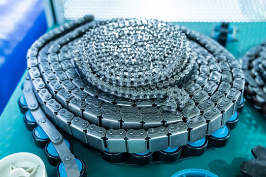 Industrial driving roller chain close up