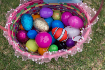 All the loot from a competitive Easter egg hunt.