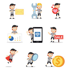 Set character of female working as a referee in a soccer match.