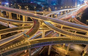 Fototapeta na wymiar Shanghai city Busy intersection city traffic moving at night