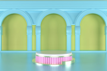 3d render, abstract geometric background, cylinder podium, minimalistic primitive shapes, modern mock up, blank template, empty showcase, shop display