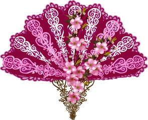 pink isolated fan with beautiful flowers