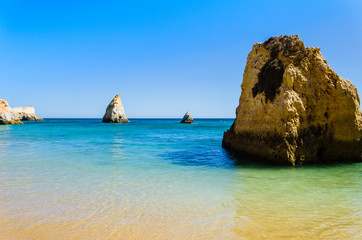 The three brothers beach in Alvor, Algarve region, Portugal