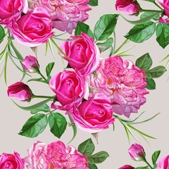 Rose pink  flower seamless pattern vector illustration
