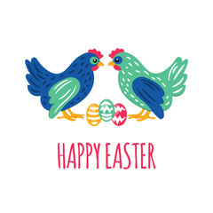 TWO CHICKENS Easter Holy Holiday Symbol Great Religious Cartoon Vector Illustration Set for Print Fabric and Decoration