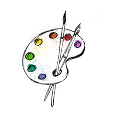 artist's palette whith color hand-drawn illustration. pencil drawing