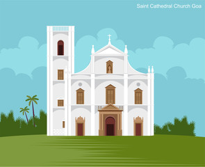 saint cathedral church in goa vector - obrazy, fototapety, plakaty