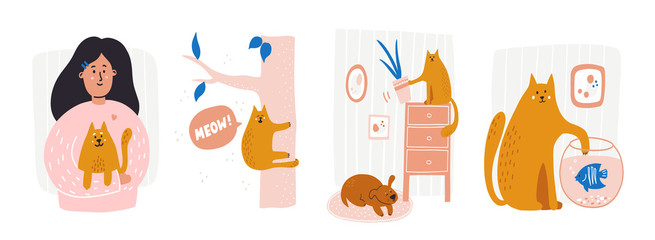 Set of different funny and cute pet insurance concepts