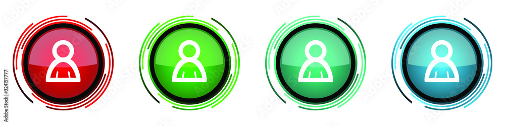 Aufkleber Person round glossy vector icons, human, man set of buttons for webdesign, internet and mobile phone applications in four colors options isolated on white background