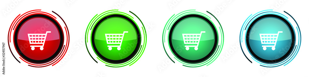 Fototapete shopping cart round glossy vector icons, shop, trolley set of buttons for webdesign, internet and mo