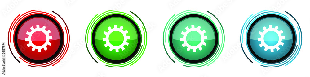 Aufkleber gear round glossy vector icons, cogwheel set of buttons for webdesign, internet and mobile phone app