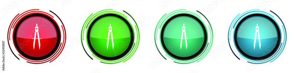 Poster Learning round glossy vector icons, education set of buttons for webdesign, internet and mobile phone applications in four colors options isolated on white background