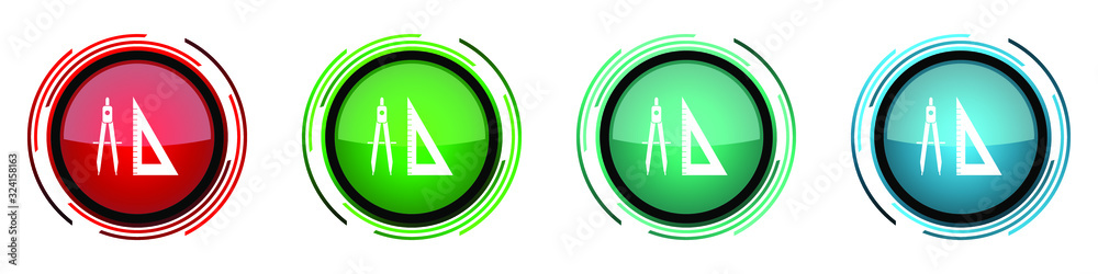 Aufkleber Learning round glossy vector icons, education set of buttons for webdesign, internet and mobile phone applications in four colors options isolated on white background