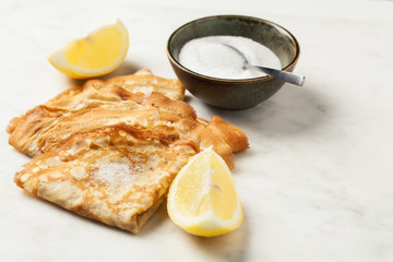 Shrove Tuesday pancakes with lemon