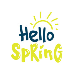 Hello spring lettering. Calligraphy postcard or poster graphic design lettering element. Hand written calligraphy style spring postcard. Simple vector brush calligraphy.