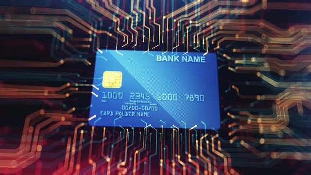 an empty credit card receiving information and digital data, a high tech scene for connectivity, the evolution of credit cards