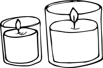 Two candles in a candlestick. Cozy items. Cartoon doodle. Cute illustrations