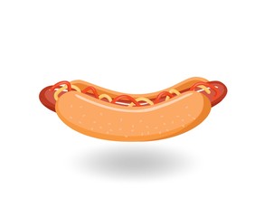 Cute Hotdog icon for banner,menus, general design print and web. Vector isolated flat illustration fast food for poster, brochure and web.