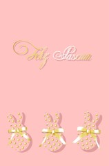 Happy easter. Easter card. Spring flowers on a pink background. Translation from spanish happy easter.