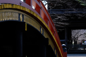 japanese historical red wood bridge