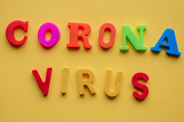 Corona virus text isolated against yellow background