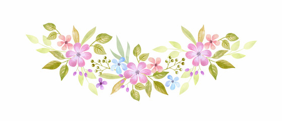 Floral arrangement with spring flowers. Watercolor hand painted illustration isolated on a white background.