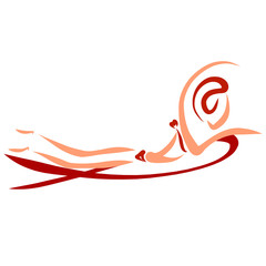 woman swimming on a board in a swimsuit and rowing with her hands