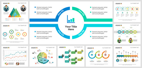Colorful statistics or training concept infographic charts set. Business design elements for presentation slide templates. For corporate report, advertising, leaflet layout and poster design.