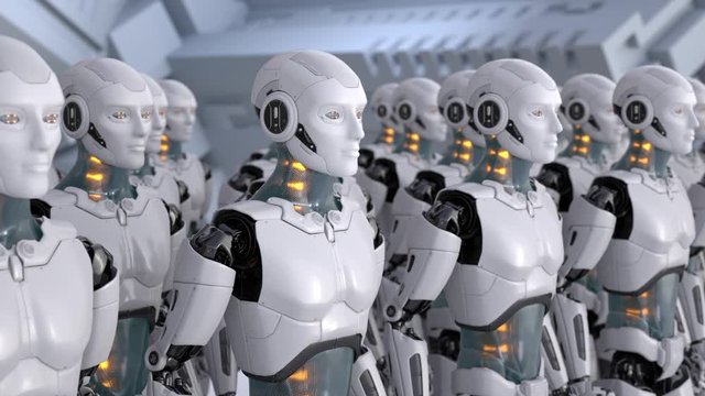 Army, Robot, Cyborg, Artificial, intelligence, Crowd, Model, Contemporary, Futuristic, In a Row, Order, Technology, bionic, render, row, Choice, 3D, Communication, Computer, Concepts, Ideas, Imaginati