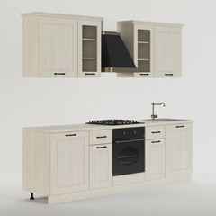 Kitchen. Furniture and kitchen equipment on a white background. Clipping path included. 3D rendering.