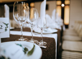 Glasses on table, Table set for an event party 