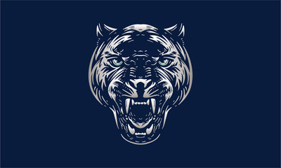 Angry Jaguar head illustration, vector, hand drawn, isolated on light background.