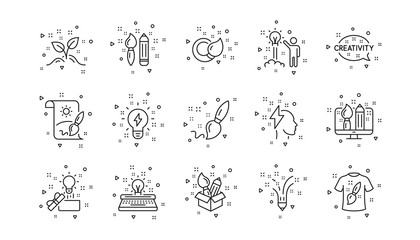 Creative designer, Idea and Inspiration. Creativity line icons. Brush and pencil linear icon set. Geometric elements. Quality signs set. Vector