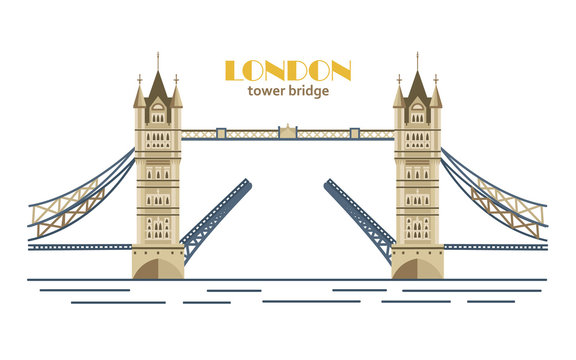 Tower Bridge, Vector Illustration, Flat Style. London Landmark Card.