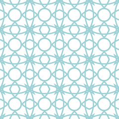 Geometric print in arabic style. Pale blue pattern on white seamless background