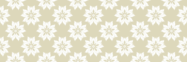 Fototapeta na wymiar Floral seamless olive green background. With white flowers pattern