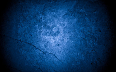 Old wall pattern texture cement blue dark abstract  blue color design are light with black gradient background.