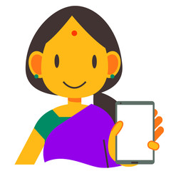 インド人女性　スマホ　笑顔