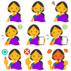インド人女性　表情アイコンセット